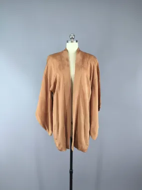 1950s Vintage Silk Haori Kimono Cardigan / Caramel Brown