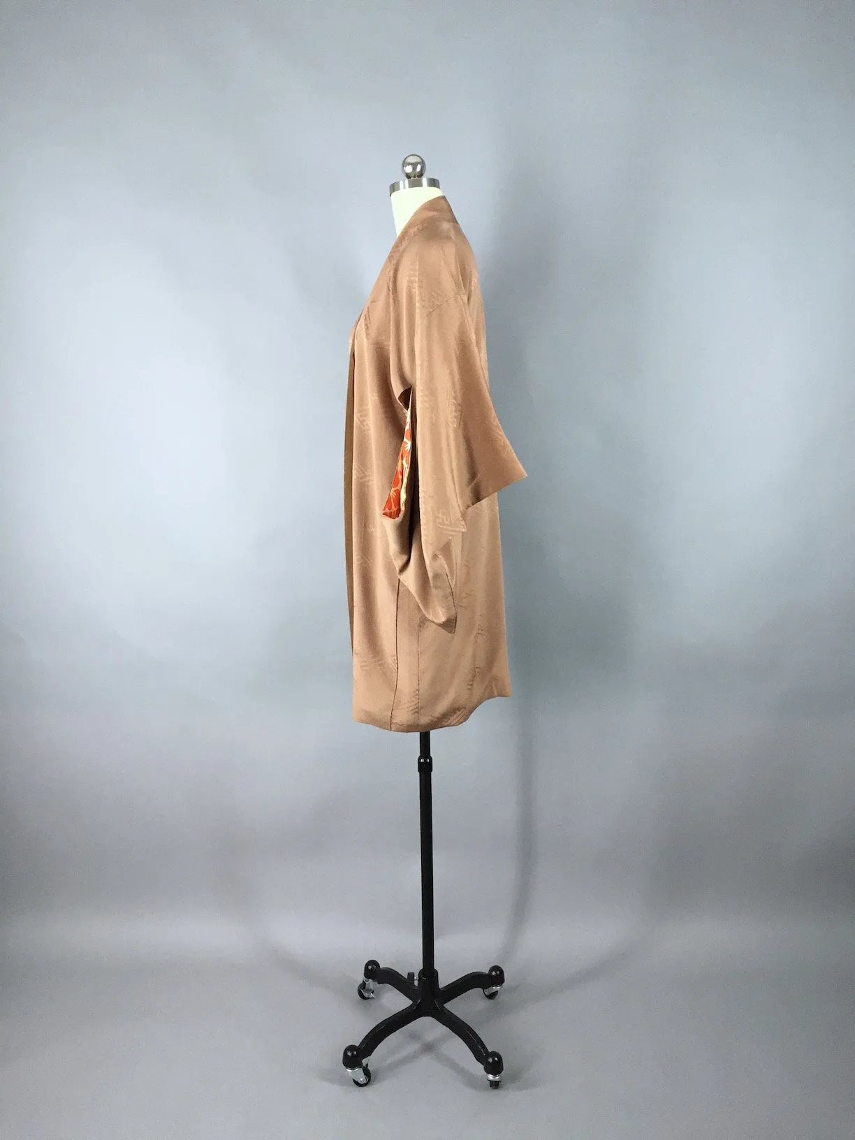 1950s Vintage Silk Haori Kimono Cardigan / Camel Tan