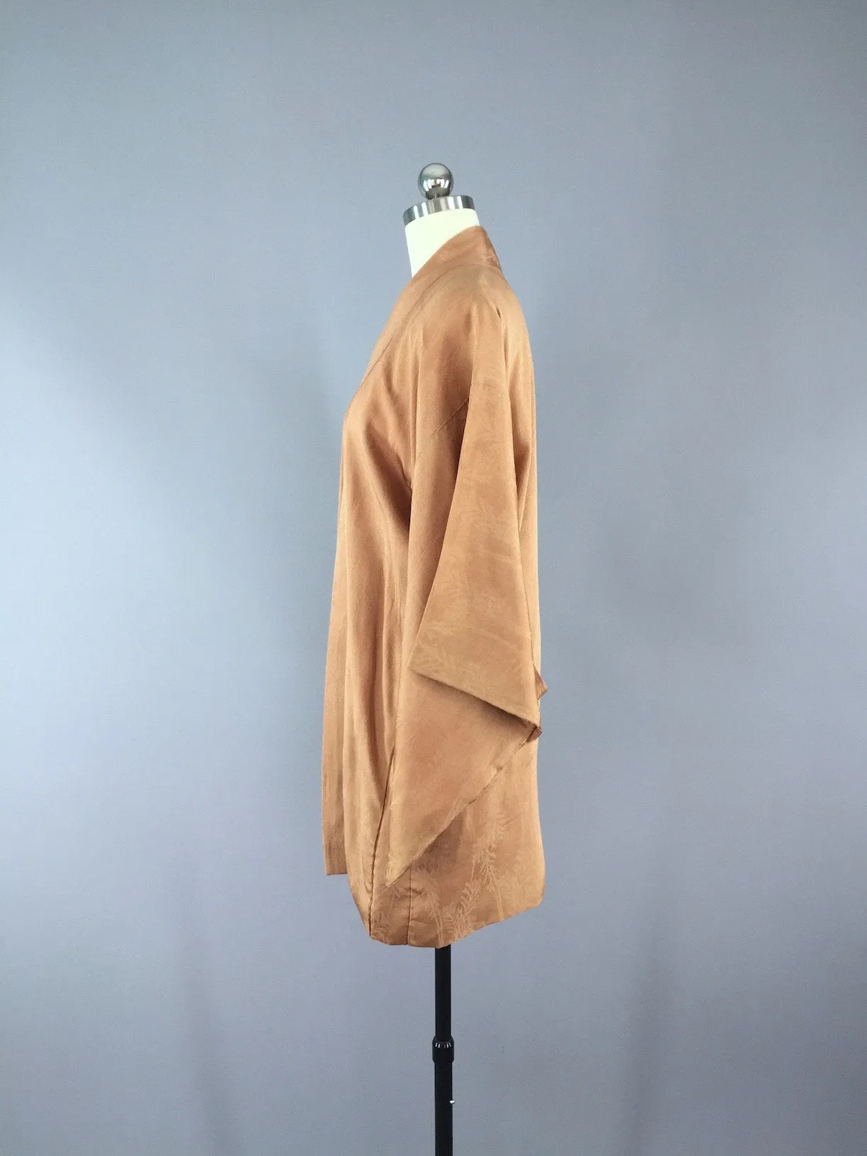 1950s Vintage Silk Haori Kimono Cardigan / Caramel Brown