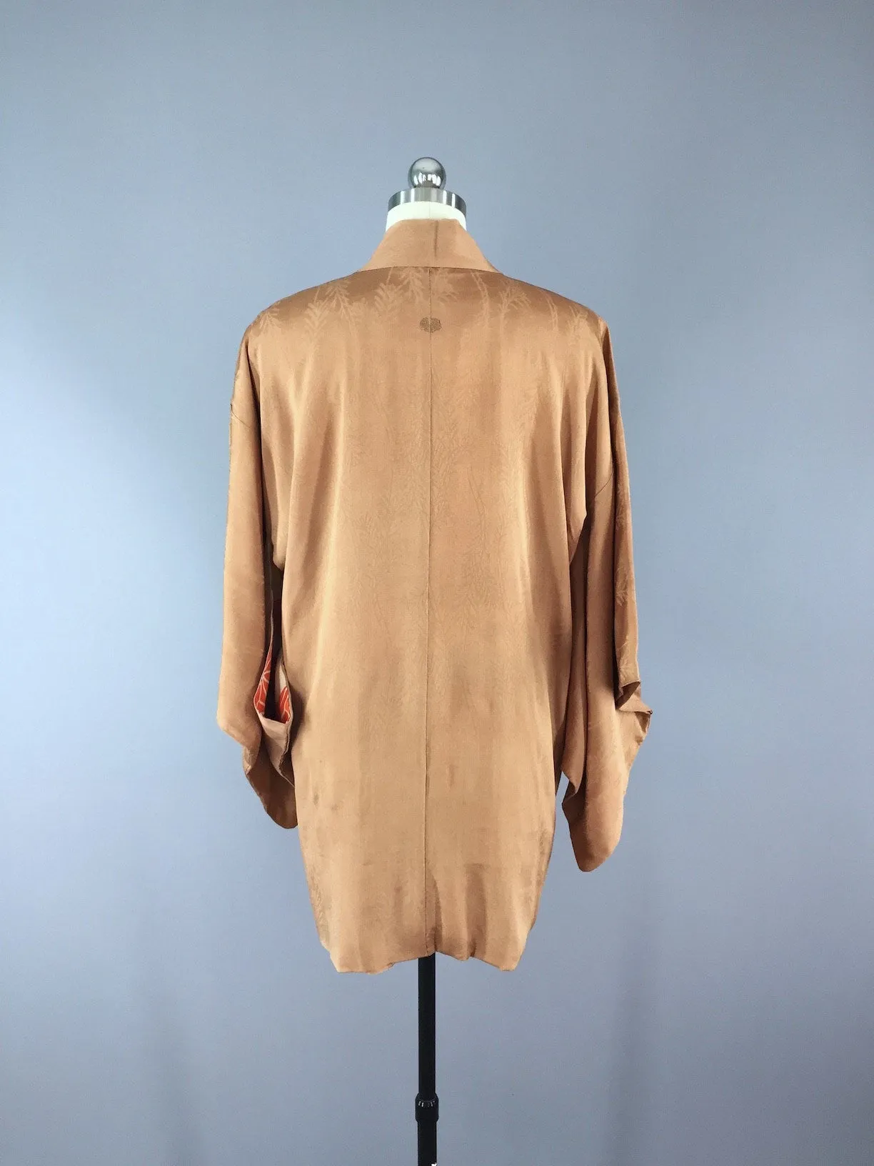 1950s Vintage Silk Haori Kimono Cardigan / Caramel Brown