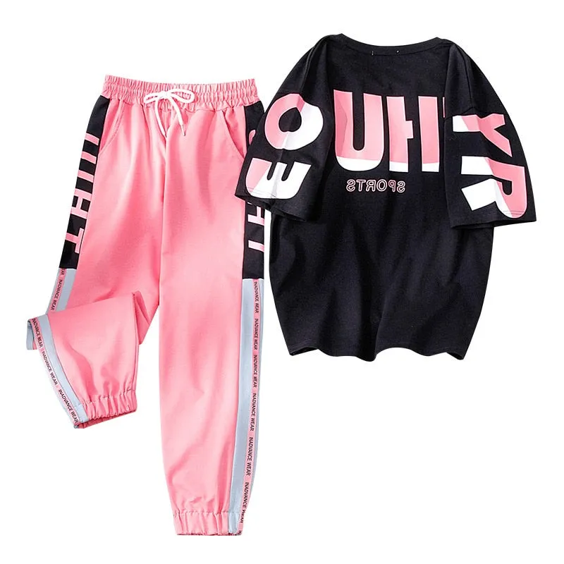 2020 Fashion Women Clothes Tracksuit Two Piece Set Summer Casual Sportswear Ins Suit O-neck Printing T shirt   Harem Pants