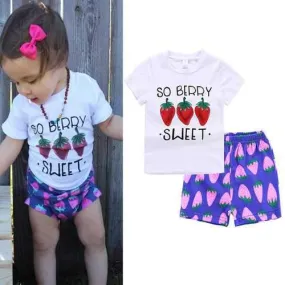 2Pcs Strawberry Girls Short Sets For 1-7Y