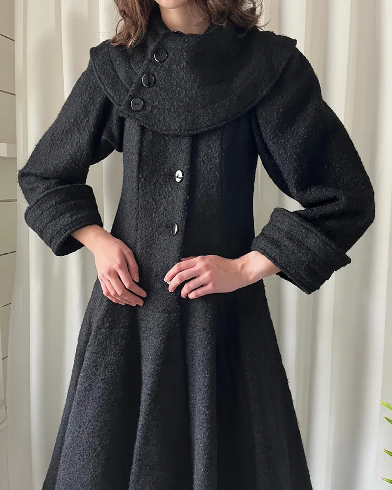 90s Textured Wool Princess Coat | S-M