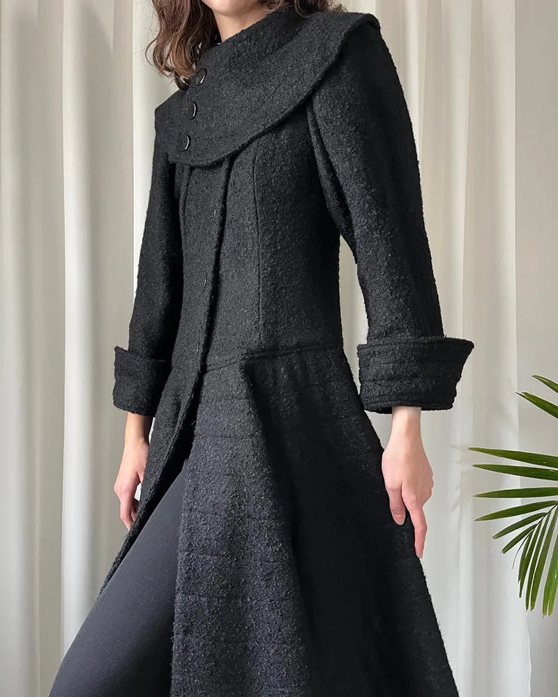 90s Textured Wool Princess Coat | S-M