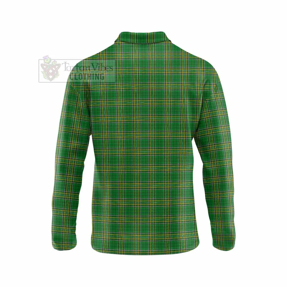 Agnew Irish Clan Tartan Long Sleeve Polo Shirt with Coat of Arms