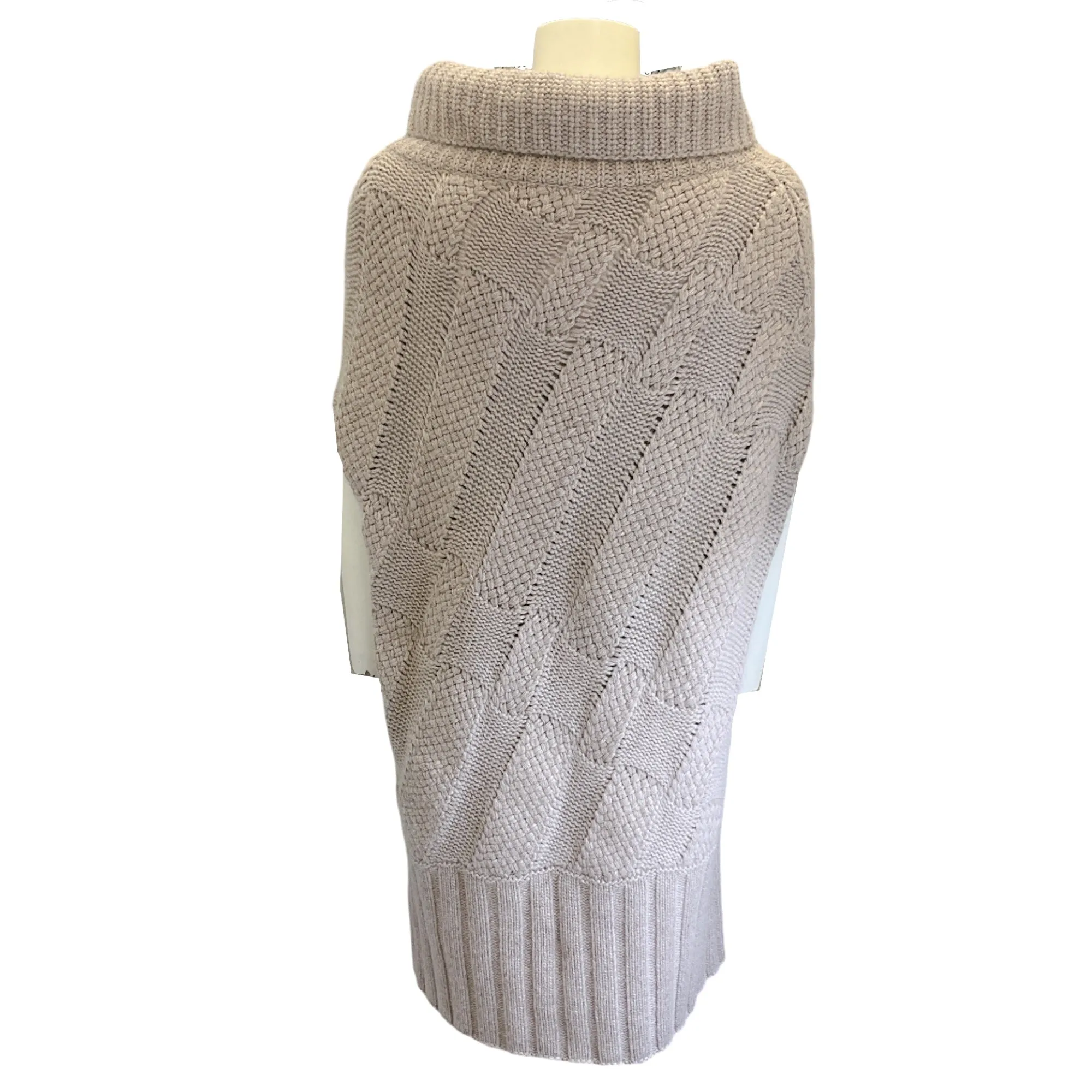 Agnona Taupe Cashmere Knit Poncho Sweater