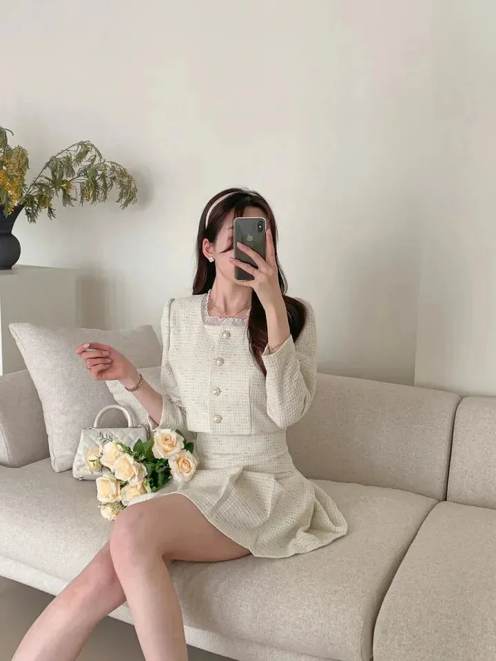 Aiertu High Quality 2024 spring Small Fragrant Two Piece Set Women Outfit Short Jacket Coat   Skirt 2 Piece Sets Conjuntos Cortos