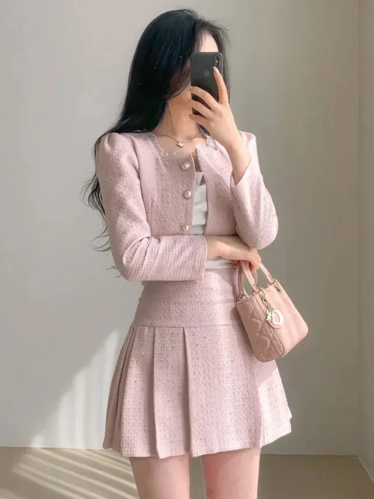 Aiertu High Quality 2024 spring Small Fragrant Two Piece Set Women Outfit Short Jacket Coat   Skirt 2 Piece Sets Conjuntos Cortos