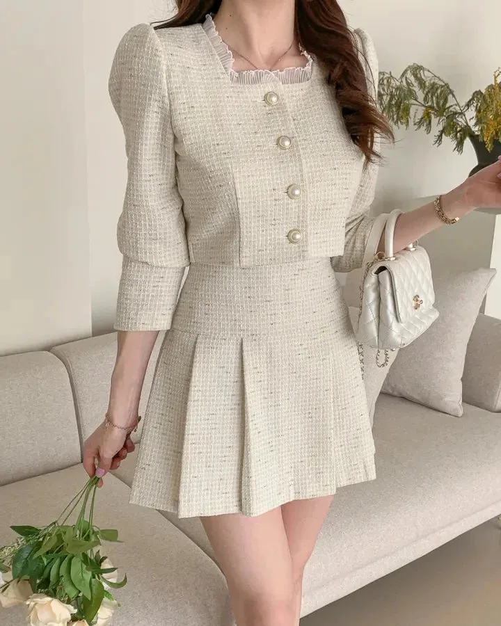 Aiertu High Quality 2024 spring Small Fragrant Two Piece Set Women Outfit Short Jacket Coat   Skirt 2 Piece Sets Conjuntos Cortos