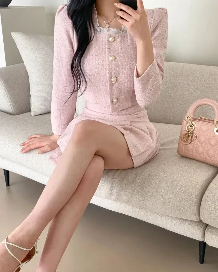 Aiertu High Quality 2024 spring Small Fragrant Two Piece Set Women Outfit Short Jacket Coat   Skirt 2 Piece Sets Conjuntos Cortos