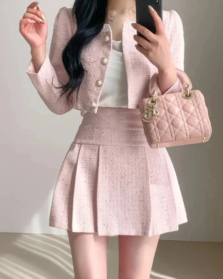 Aiertu High Quality 2024 spring Small Fragrant Two Piece Set Women Outfit Short Jacket Coat   Skirt 2 Piece Sets Conjuntos Cortos