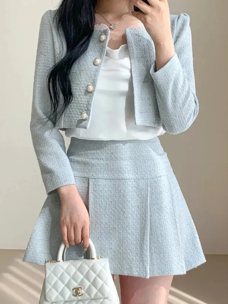 Aiertu High Quality 2024 spring Small Fragrant Two Piece Set Women Outfit Short Jacket Coat   Skirt 2 Piece Sets Conjuntos Cortos