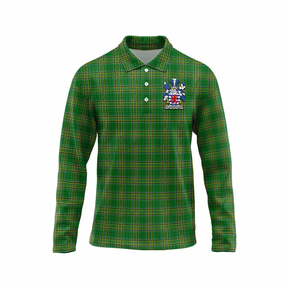 Aldborough Irish Clan Tartan Long Sleeve Polo Shirt with Coat of Arms