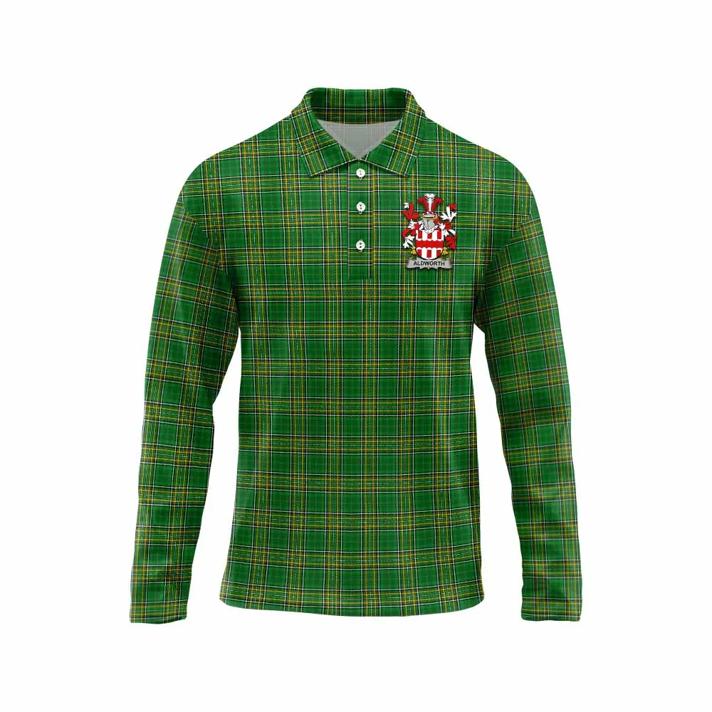 Aldworth Irish Clan Tartan Long Sleeve Polo Shirt with Coat of Arms