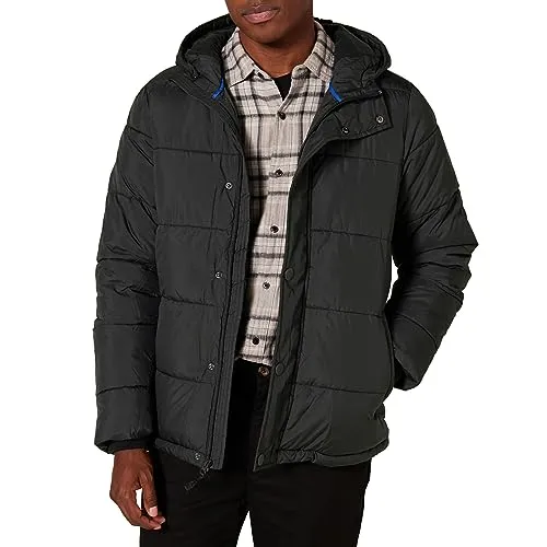 Amazon Essentials Men's Heavyweight Hooded Puffer Coat, Black, Large