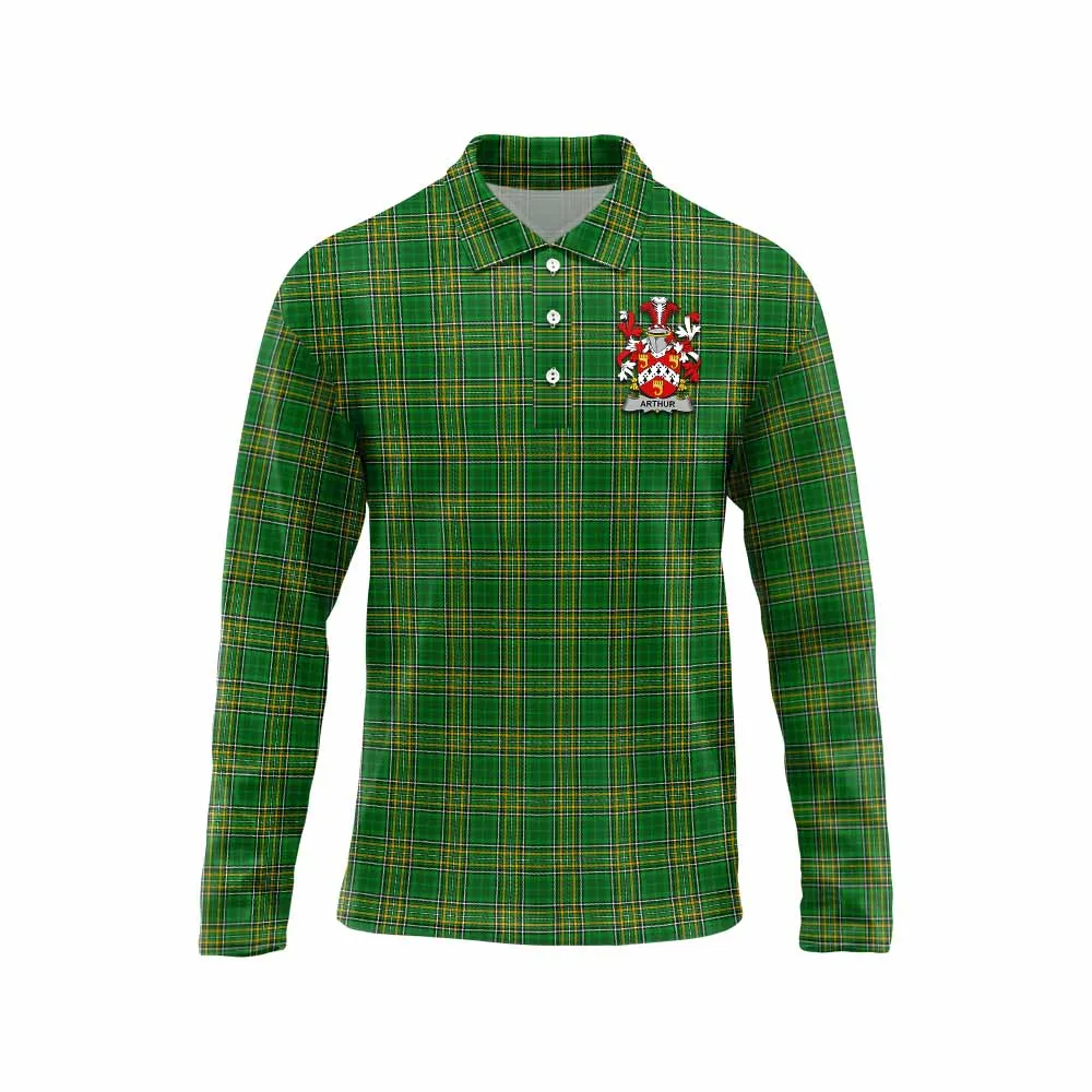 Arthur Irish Clan Tartan Long Sleeve Polo Shirt with Coat of Arms