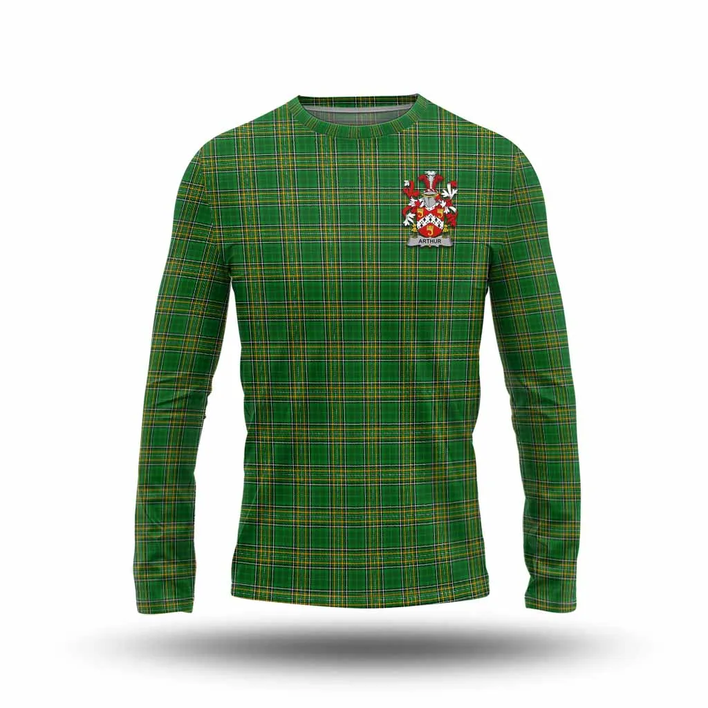 Arthur Irish Clan Tartan Long Sleeve T-Shirt with Coat of Arms