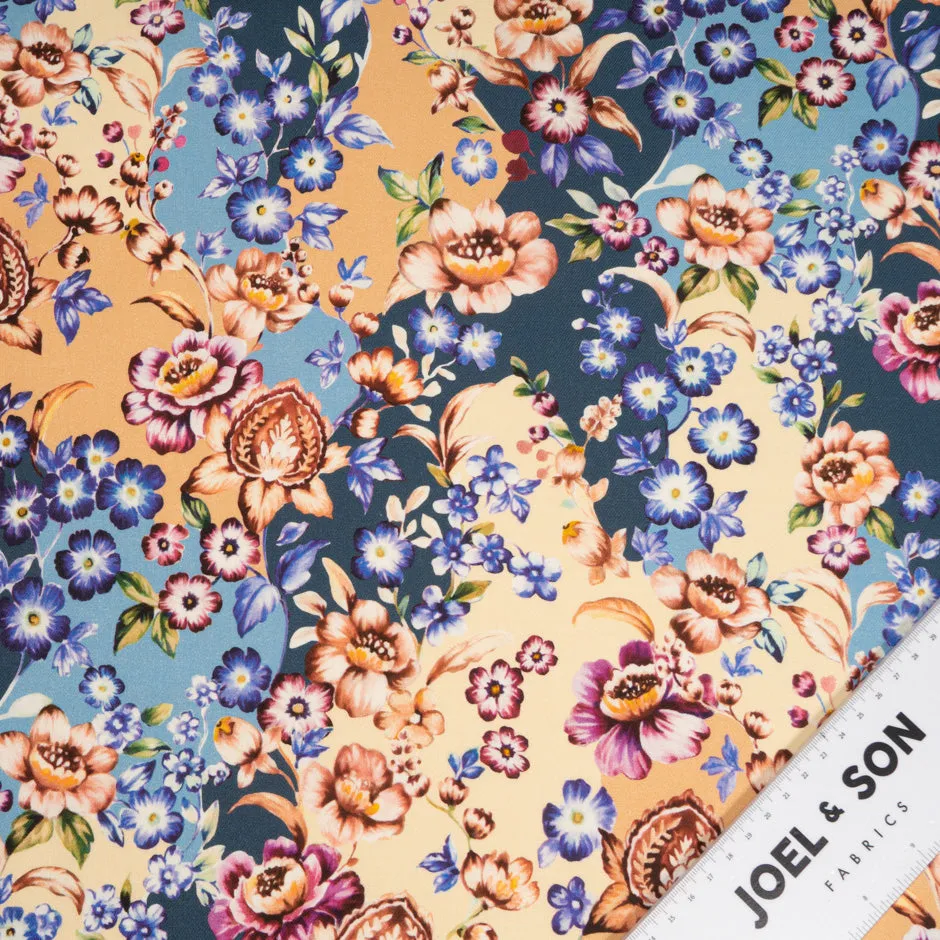 Assorted Floral Printed Blue & Peach Cotton & Wool Blend