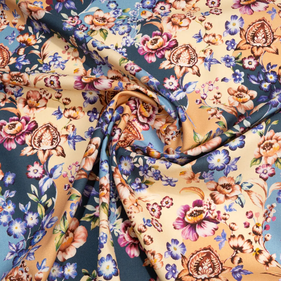 Assorted Floral Printed Blue & Peach Cotton & Wool Blend