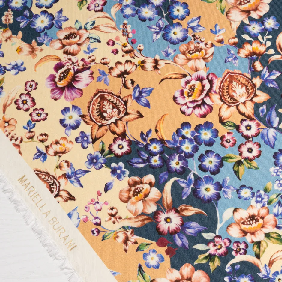 Assorted Floral Printed Blue & Peach Cotton & Wool Blend