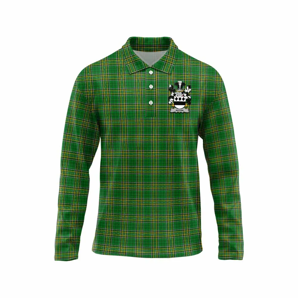 Aston Irish Clan Tartan Long Sleeve Polo Shirt with Coat of Arms