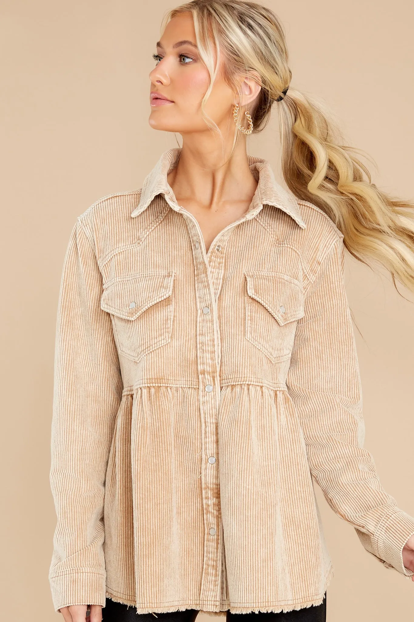 Attracting Looks Camel Corduroy Top