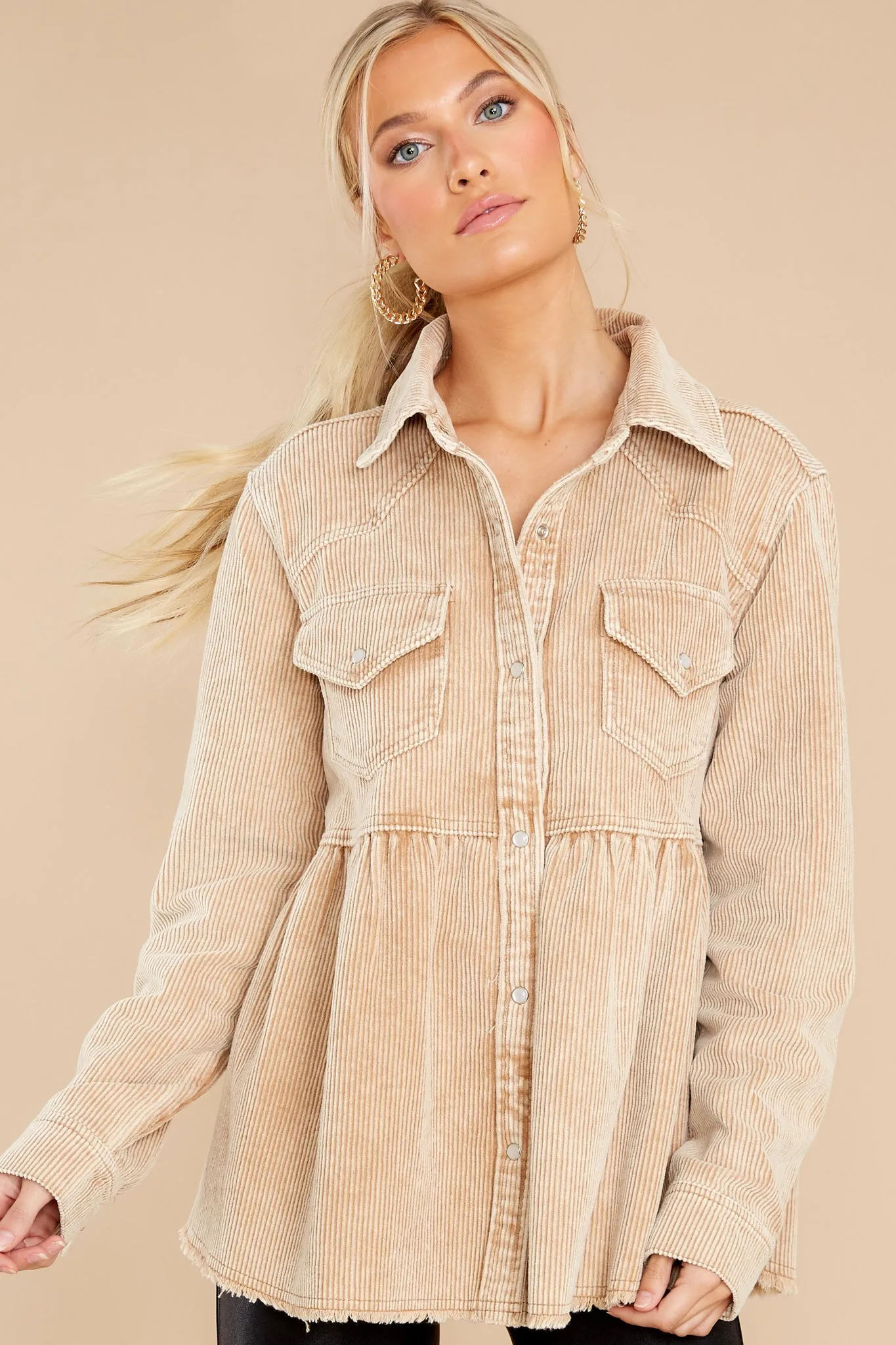 Attracting Looks Camel Corduroy Top