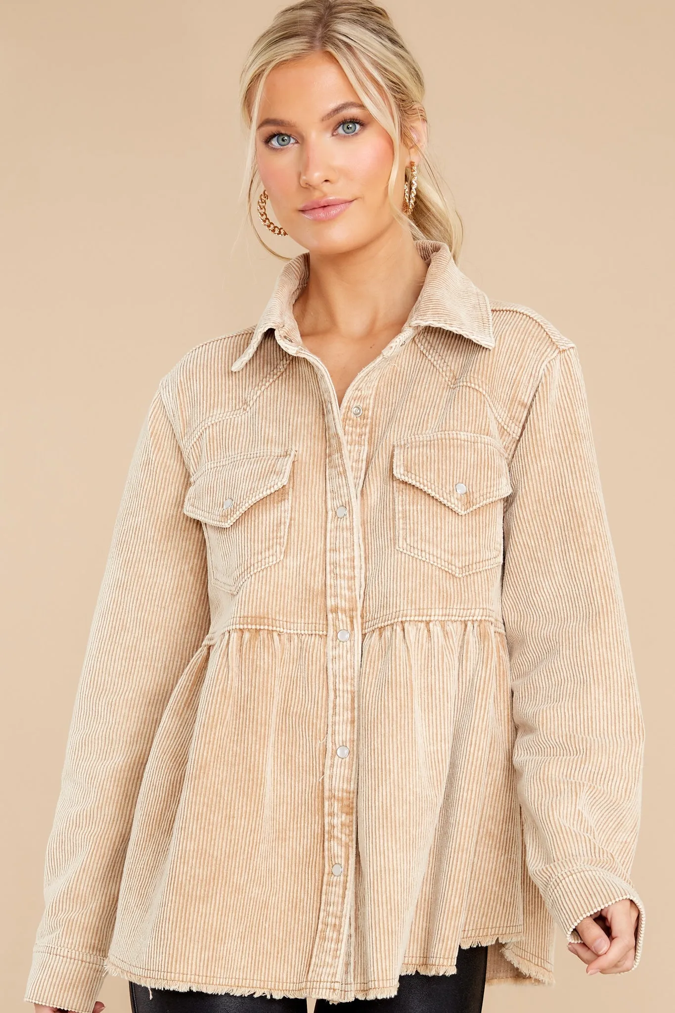 Attracting Looks Camel Corduroy Top