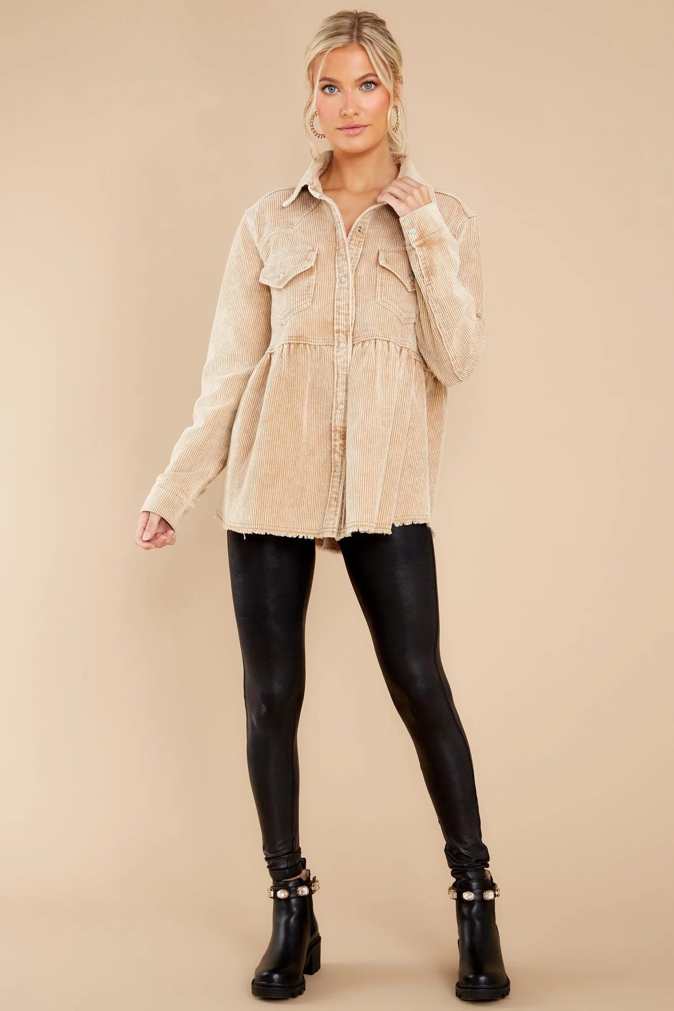 Attracting Looks Camel Corduroy Top