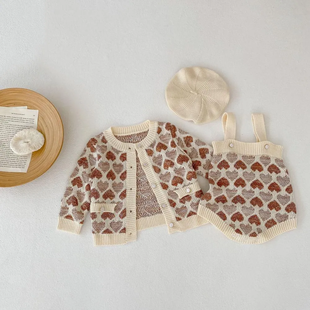 Autumn and Winter Baby Sweater Strap Romper  Cardigan Knitted Jacket Wholesale Girls Clothes