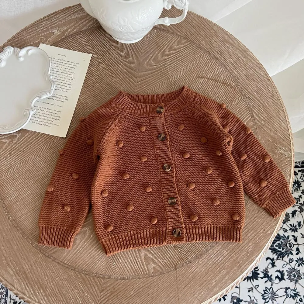 Autumn And Winter Girls Knitted Cardigan Sweater Solid Color Wool Coat Wholesale Baby Clothes