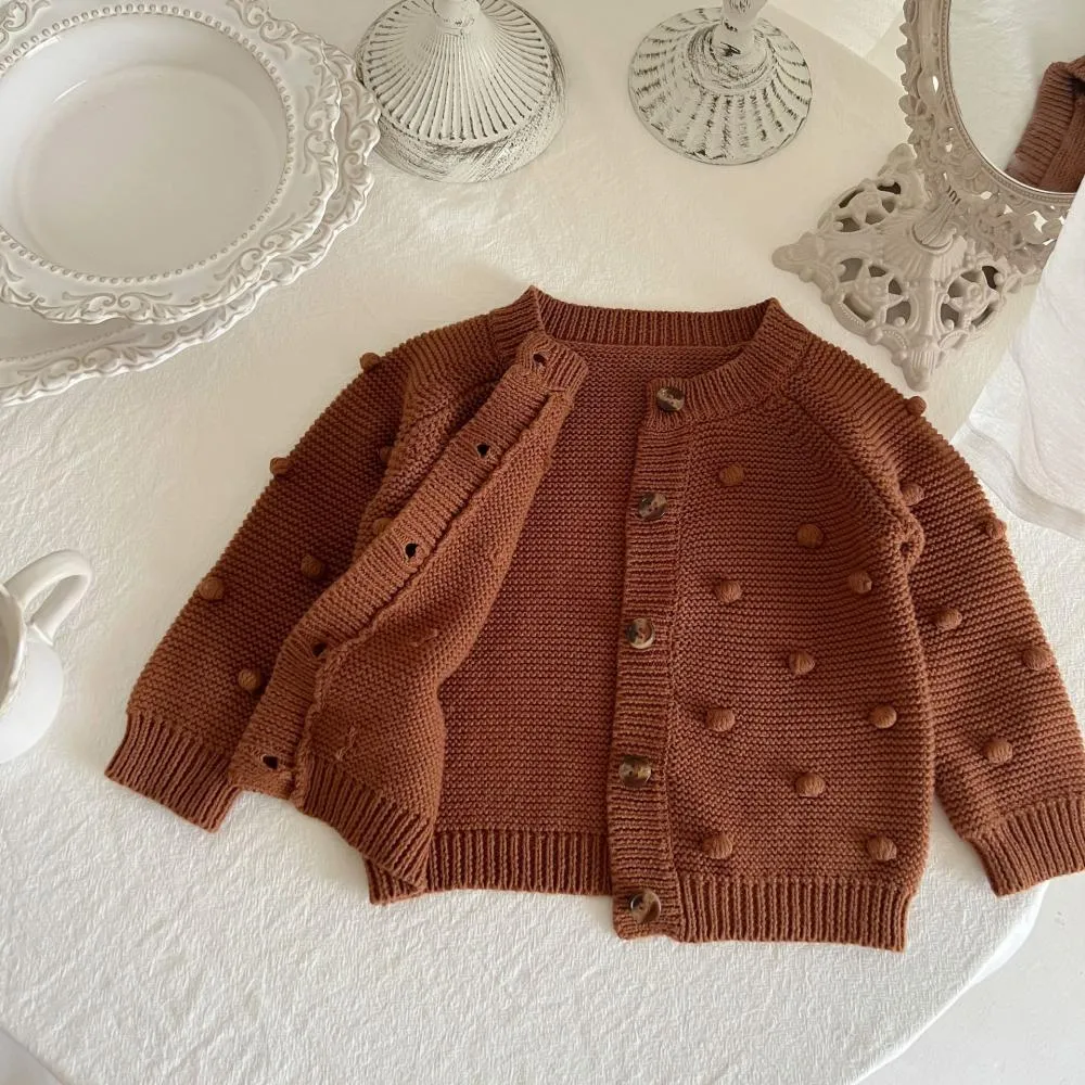 Autumn And Winter Girls Knitted Cardigan Sweater Solid Color Wool Coat Wholesale Baby Clothes