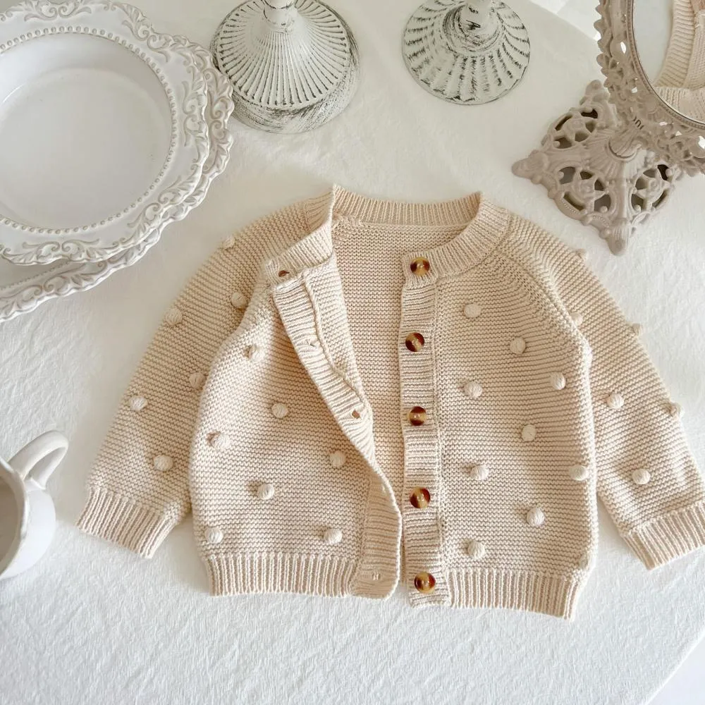 Autumn And Winter Girls Knitted Cardigan Sweater Solid Color Wool Coat Wholesale Baby Clothes