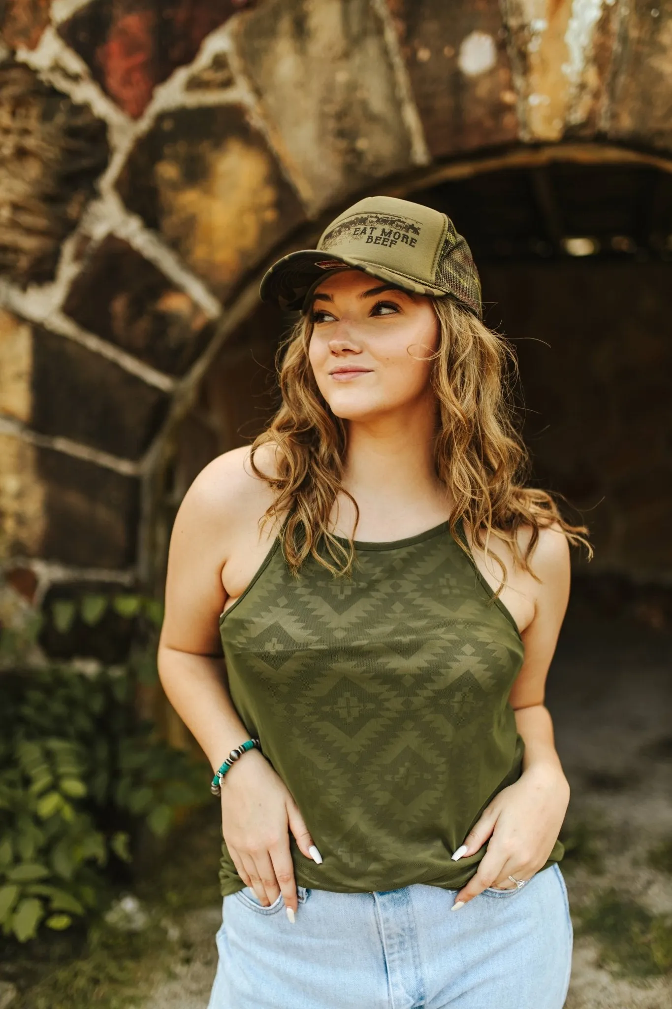 Aztec Green Mesh Tank Top