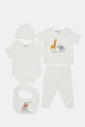 Babies White Printed Gift Set (5 Piece)