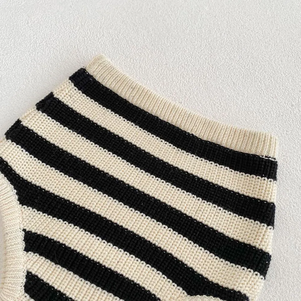 Baby Sweater Autumn and Winter Striped Knitted Wool Cardigan Shorts Set Wholesale Baby Clothes