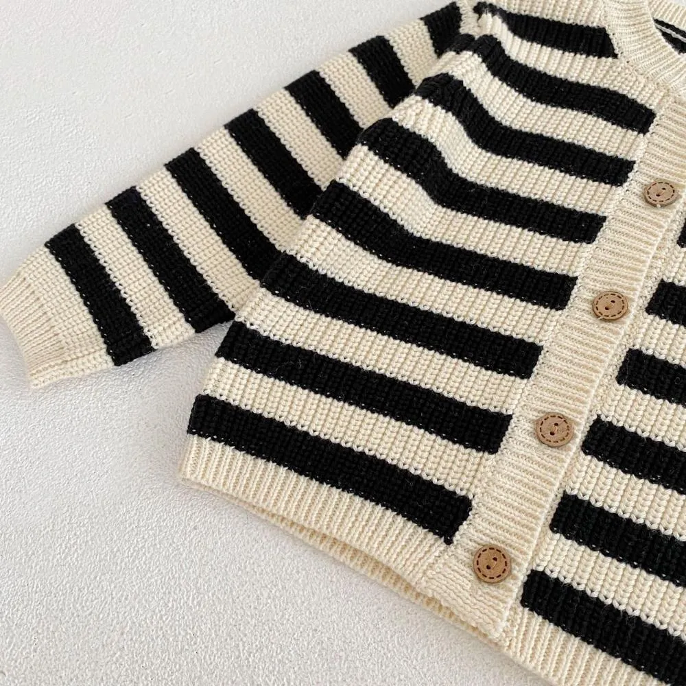 Baby Sweater Autumn and Winter Striped Knitted Wool Cardigan Shorts Set Wholesale Baby Clothes