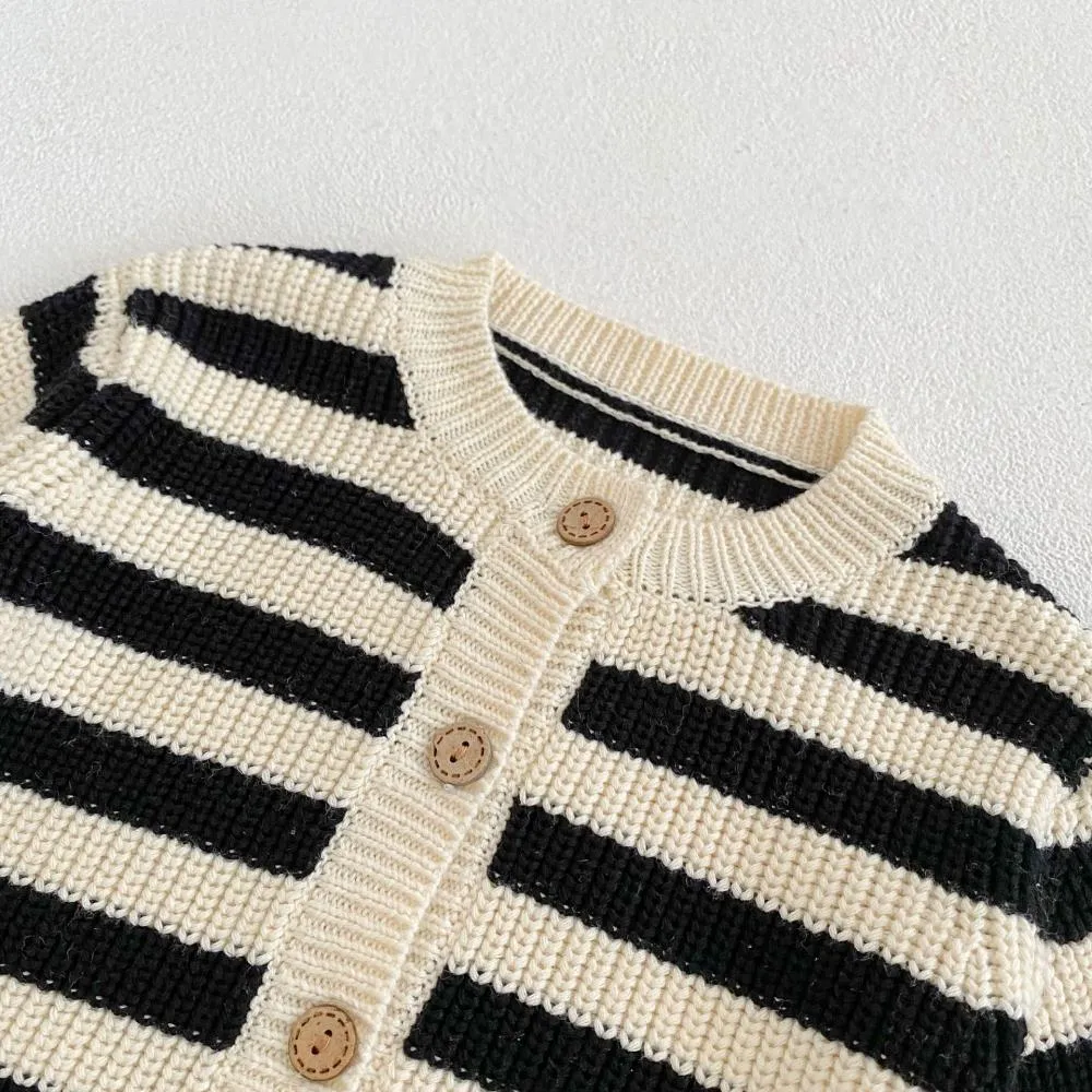 Baby Sweater Autumn and Winter Striped Knitted Wool Cardigan Shorts Set Wholesale Baby Clothes