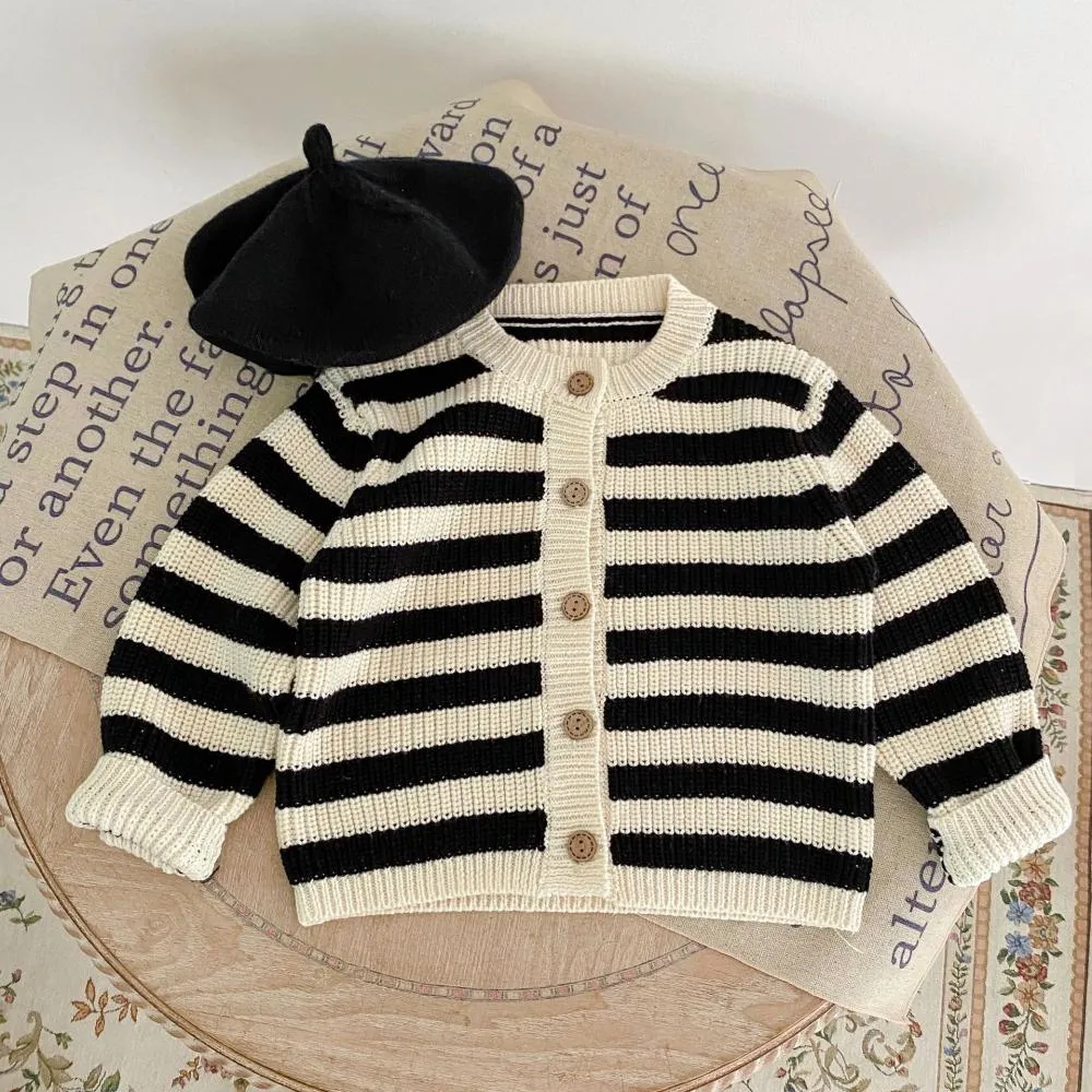 Baby Sweater Autumn and Winter Striped Knitted Wool Cardigan Shorts Set Wholesale Baby Clothes