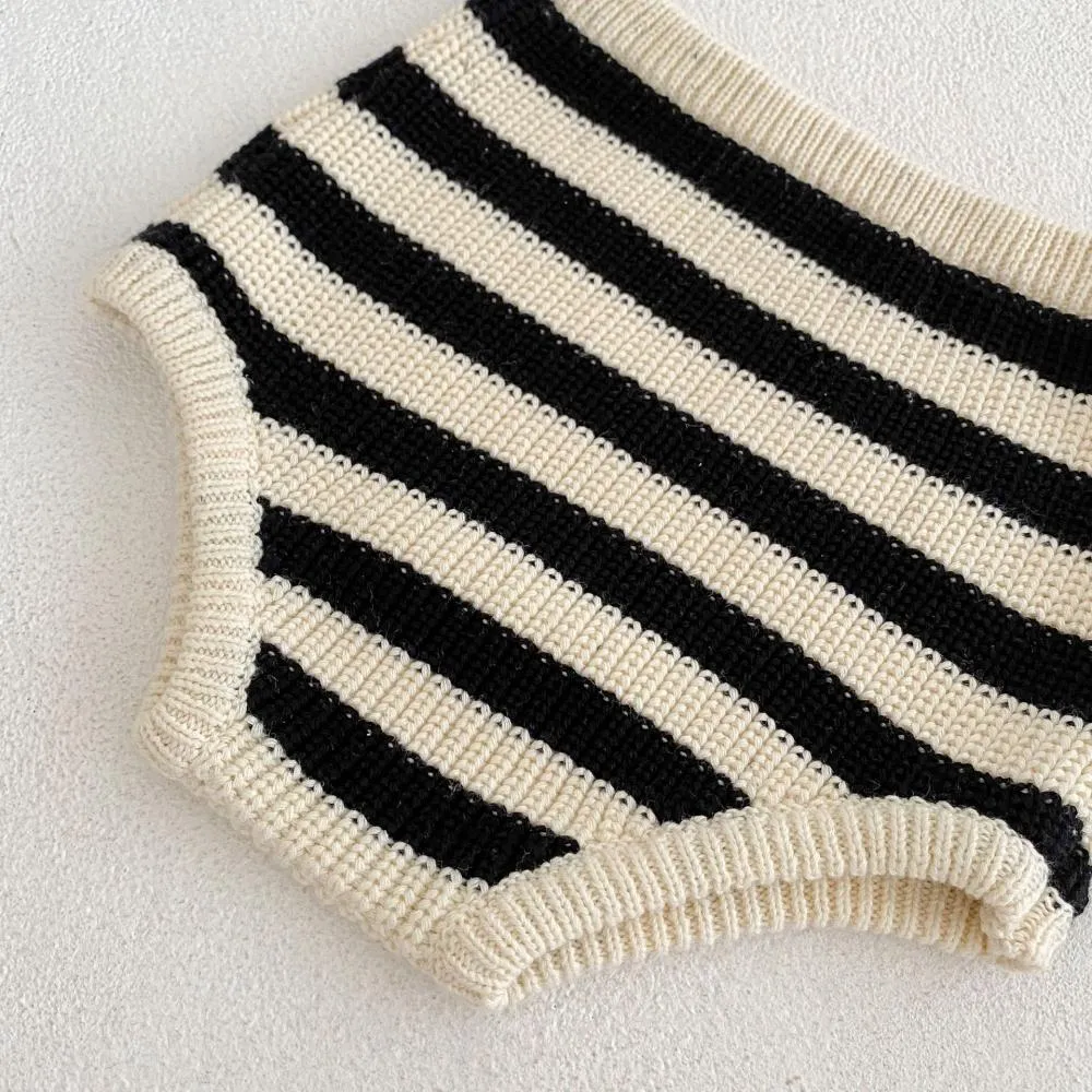 Baby Sweater Autumn and Winter Striped Knitted Wool Cardigan Shorts Set Wholesale Baby Clothes