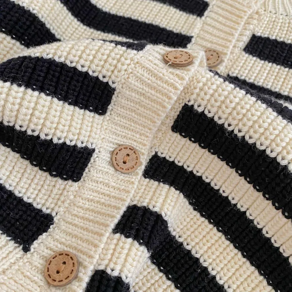 Baby Sweater Autumn and Winter Striped Knitted Wool Cardigan Shorts Set Wholesale Baby Clothes