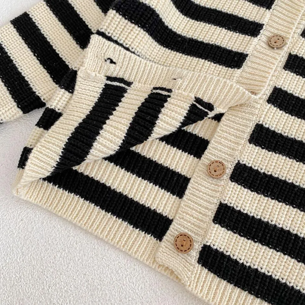 Baby Sweater Autumn and Winter Striped Knitted Wool Cardigan Shorts Set Wholesale Baby Clothes