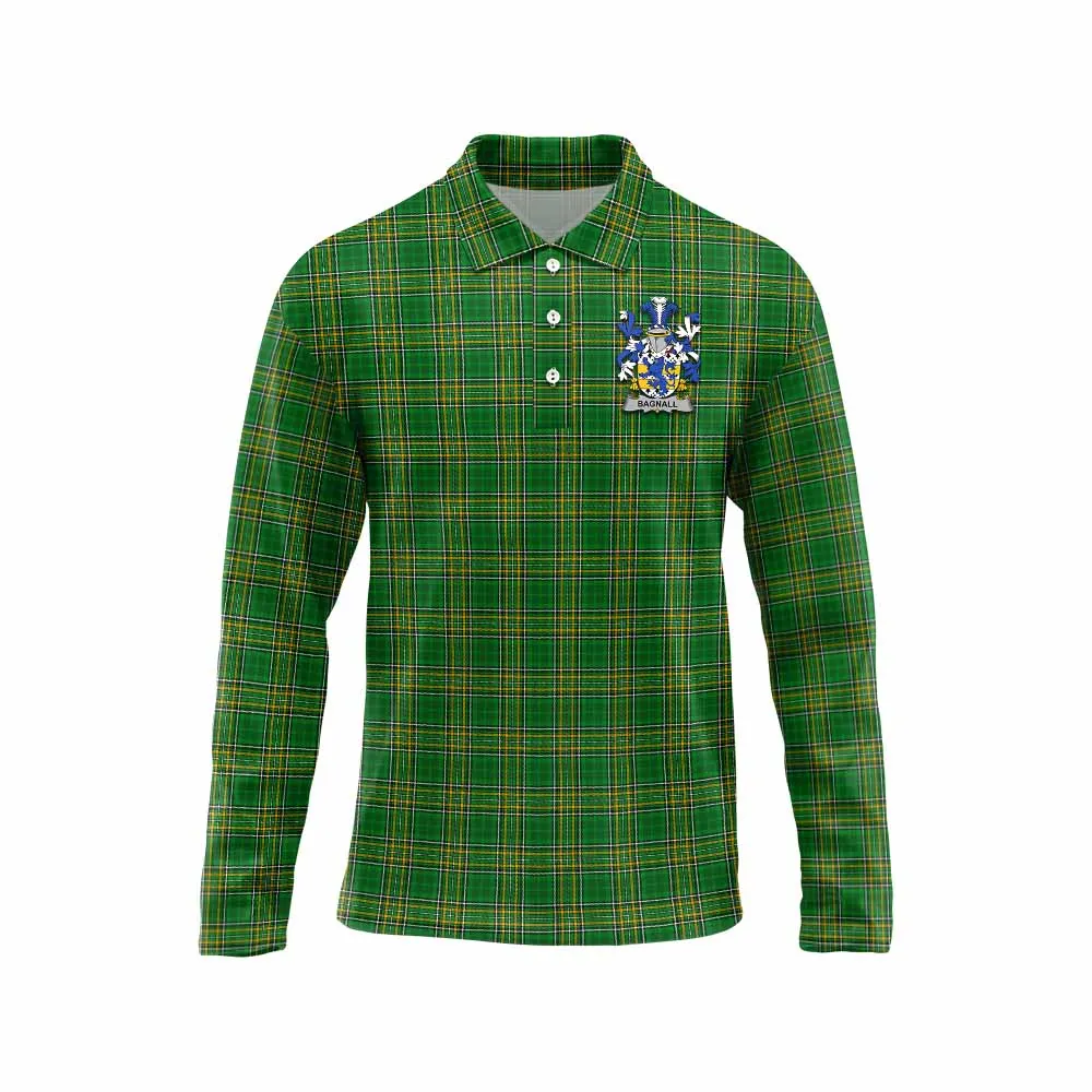 Bagnall Irish Clan Tartan Long Sleeve Polo Shirt with Coat of Arms