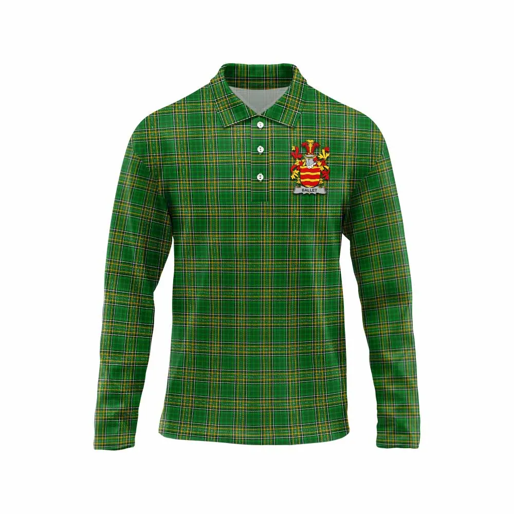 Ballet Irish Clan Tartan Long Sleeve Polo Shirt with Coat of Arms