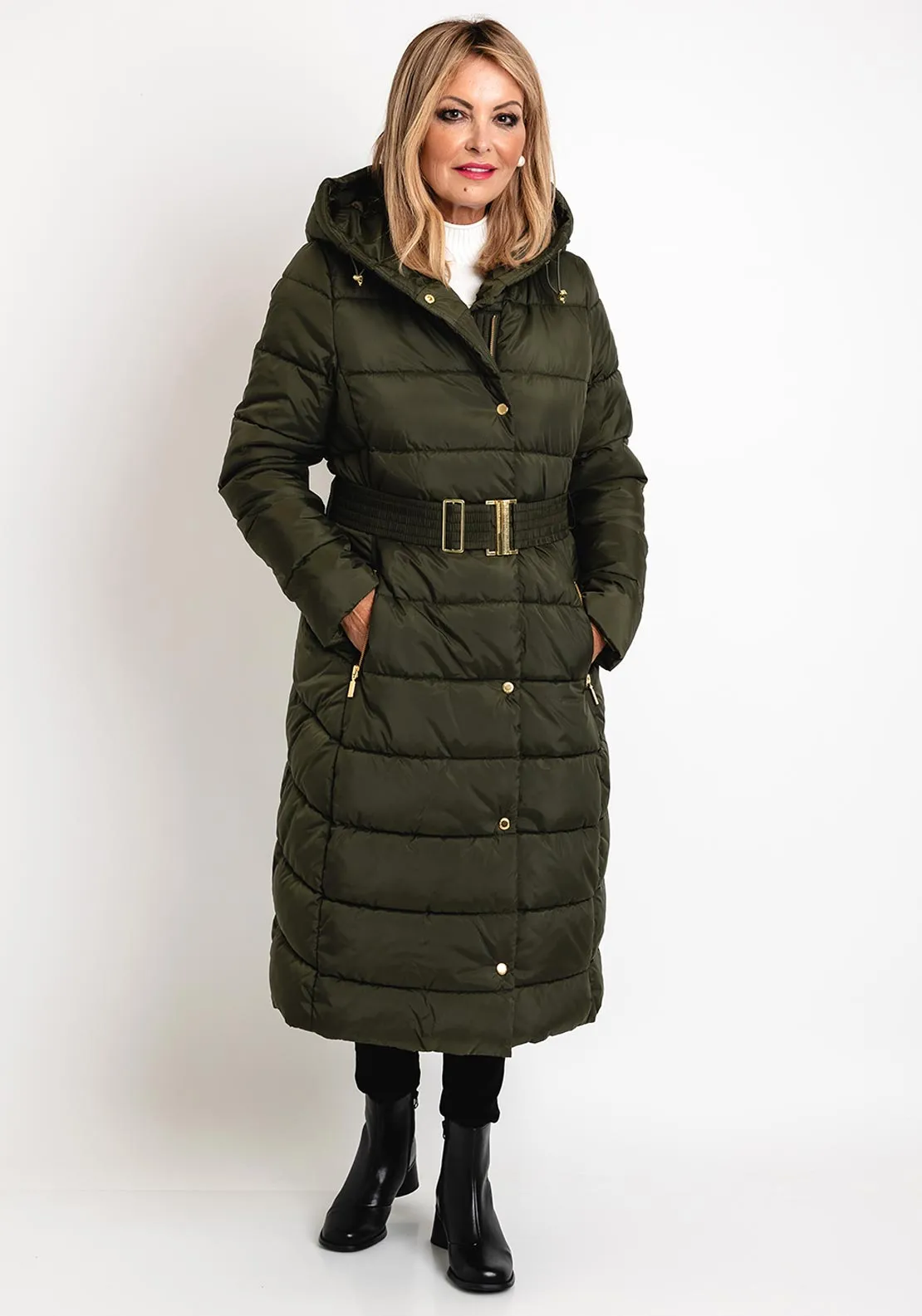 Barbour International Womens Track Line Quilted Long Coat, Khaki