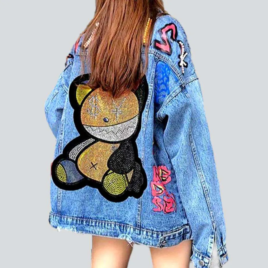 Bear & inscriptions print denim jacket