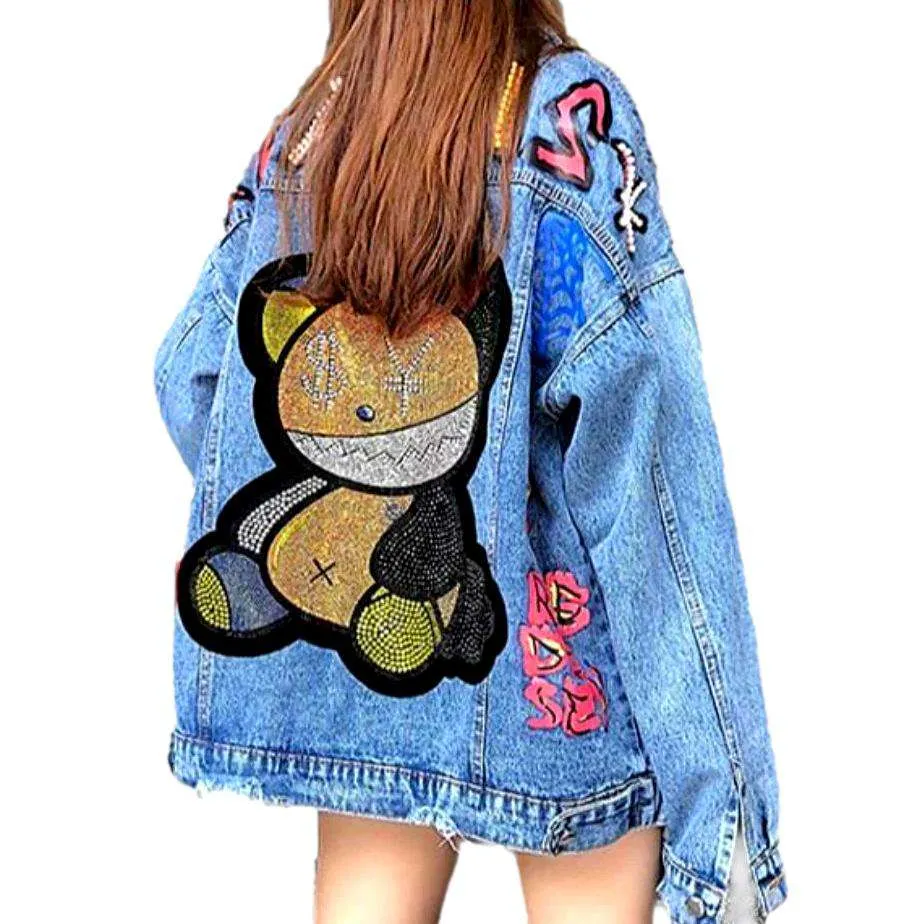 Bear & inscriptions print denim jacket