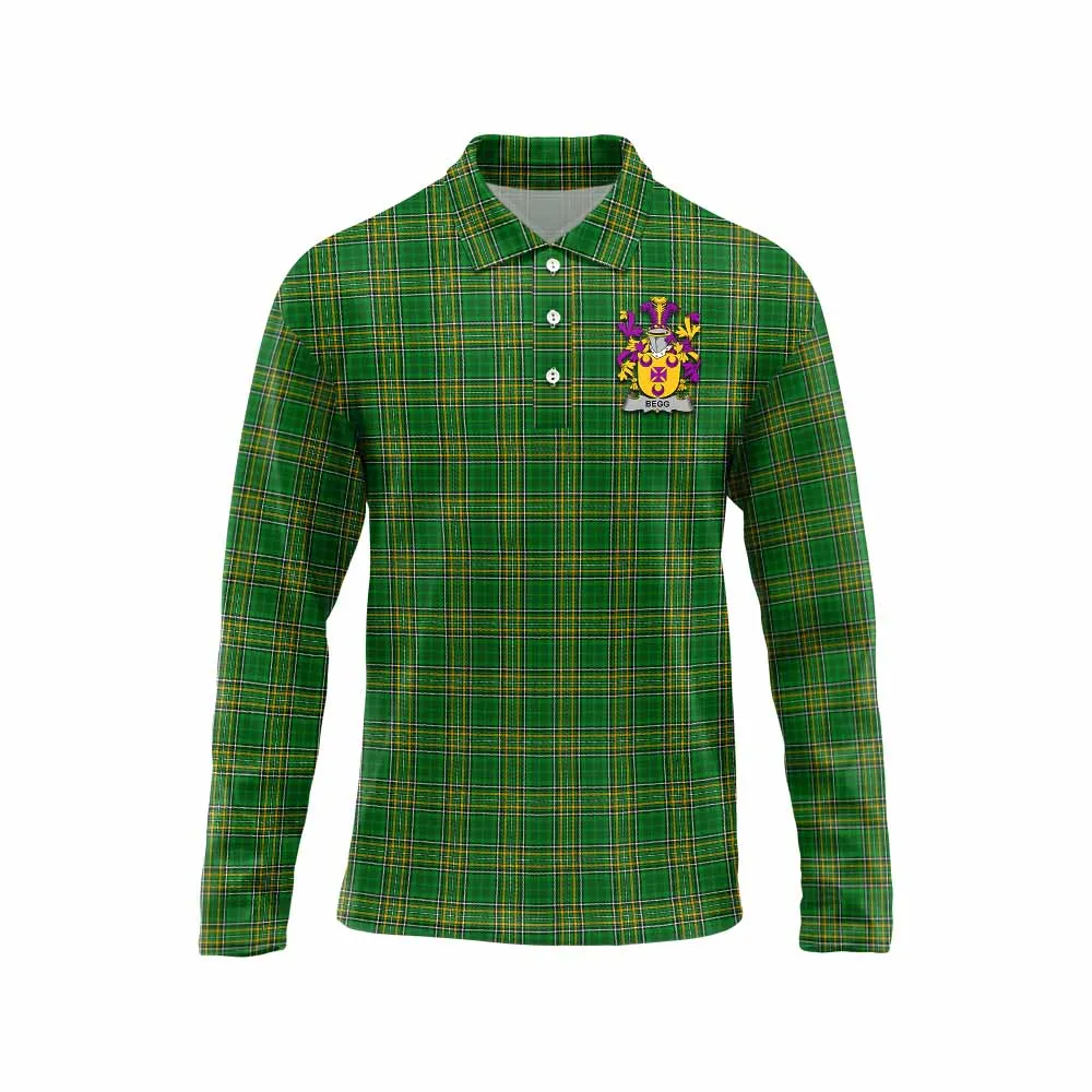 Begg Irish Clan Tartan Long Sleeve Polo Shirt with Coat of Arms