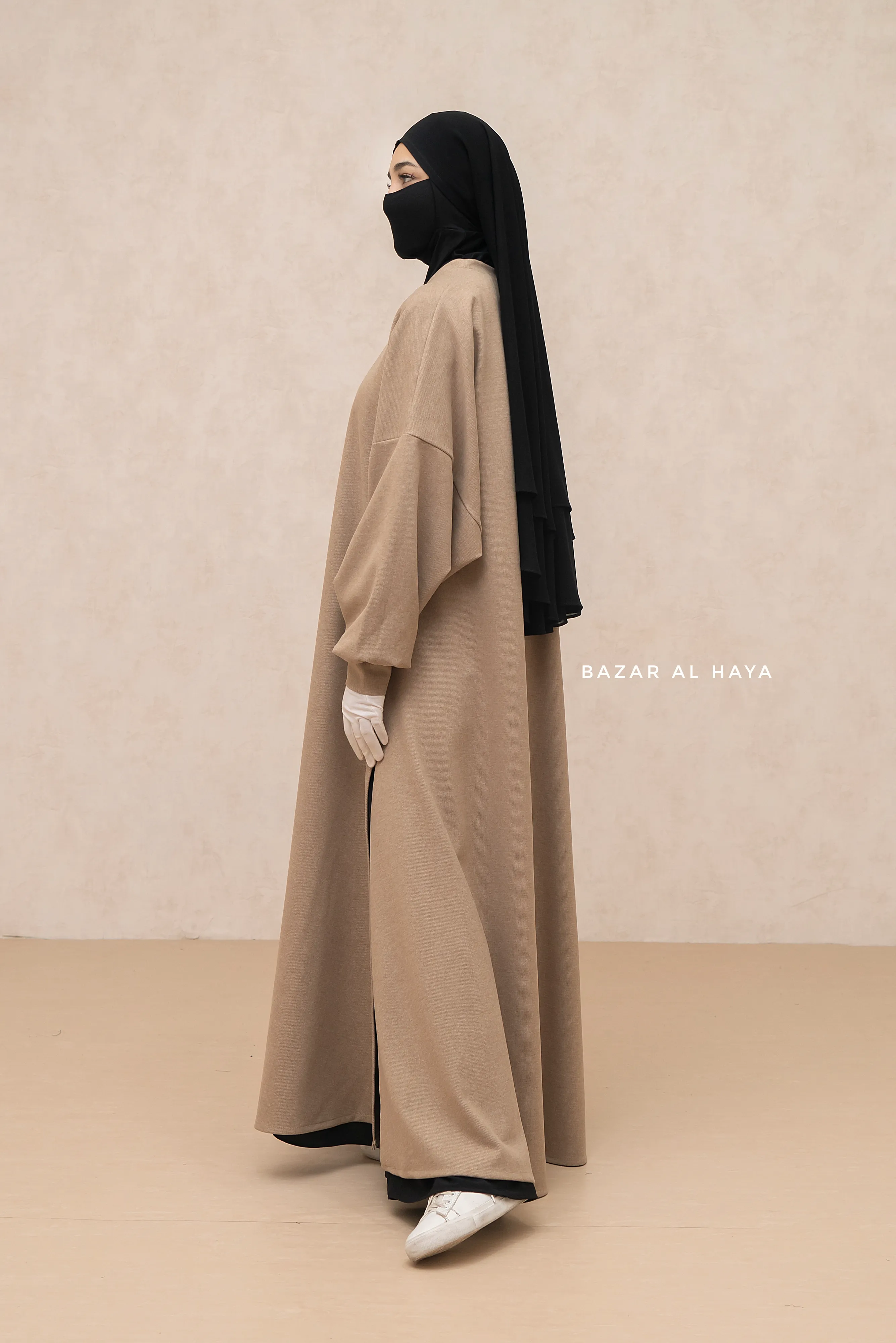 Beige Basimah Classic Design Warm Abaya Coat - Premium Wool