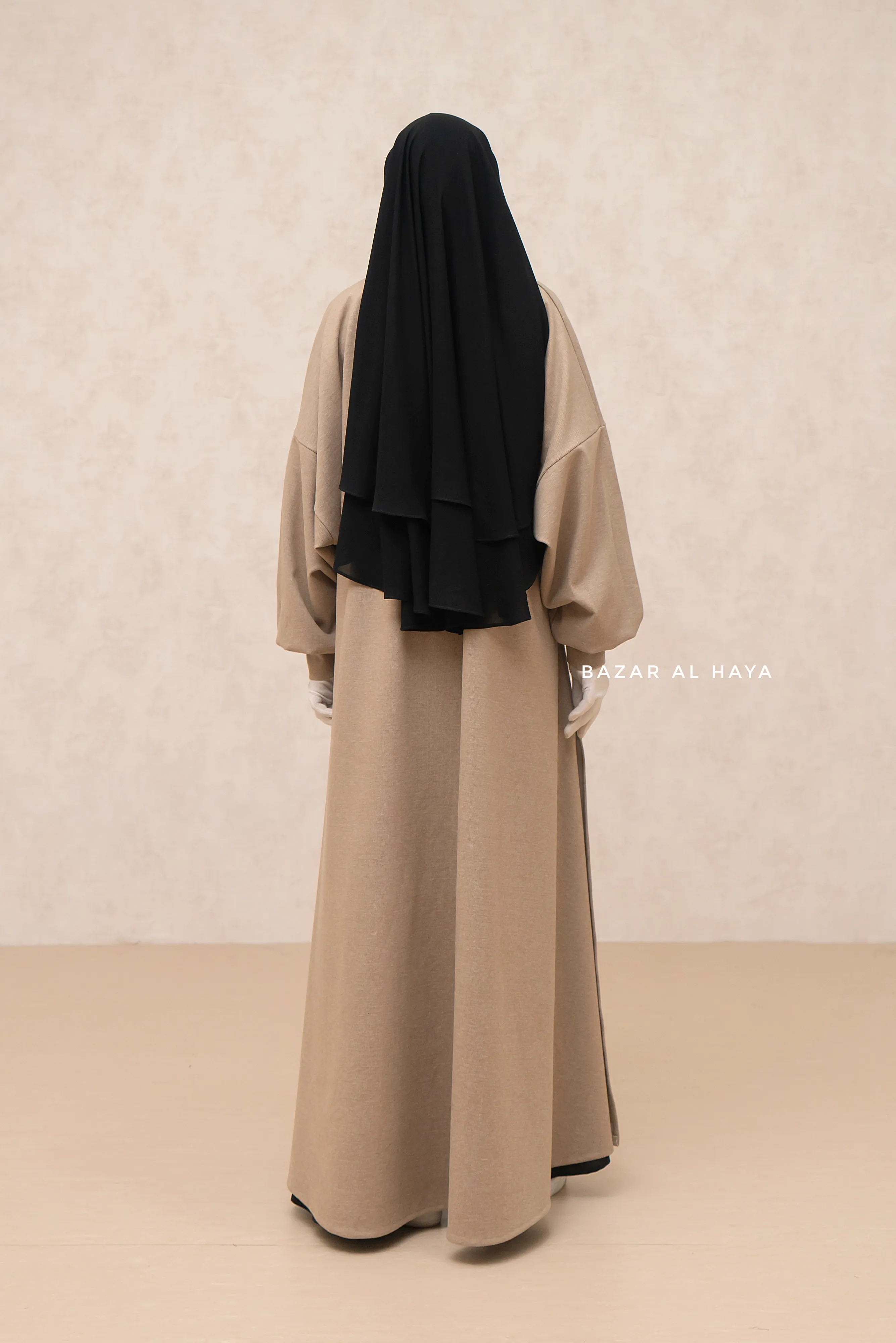 Beige Basimah Classic Design Warm Abaya Coat - Premium Wool